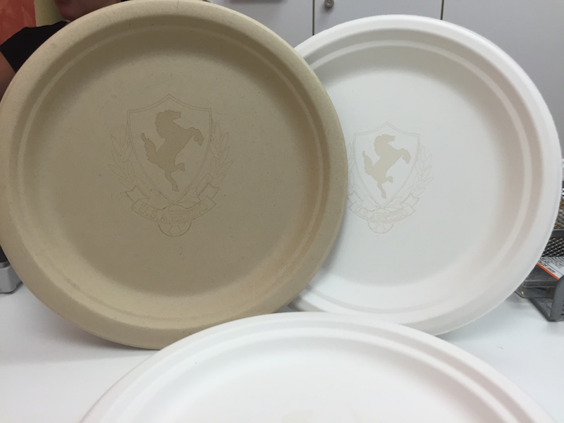 I piatti biodegradabili con il logo amaranto