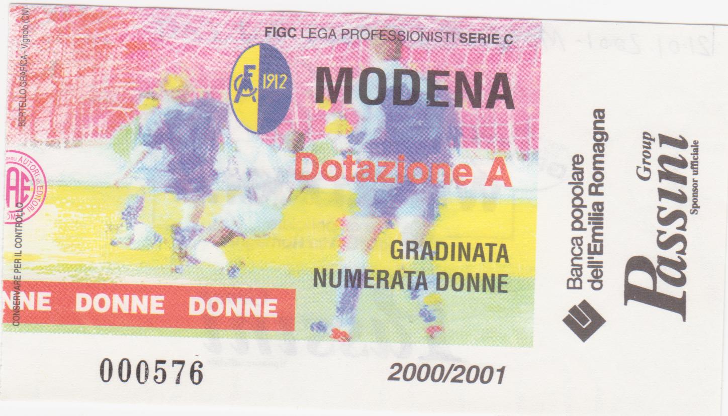 il biglietto d'ingresso per la gradinata di Modena