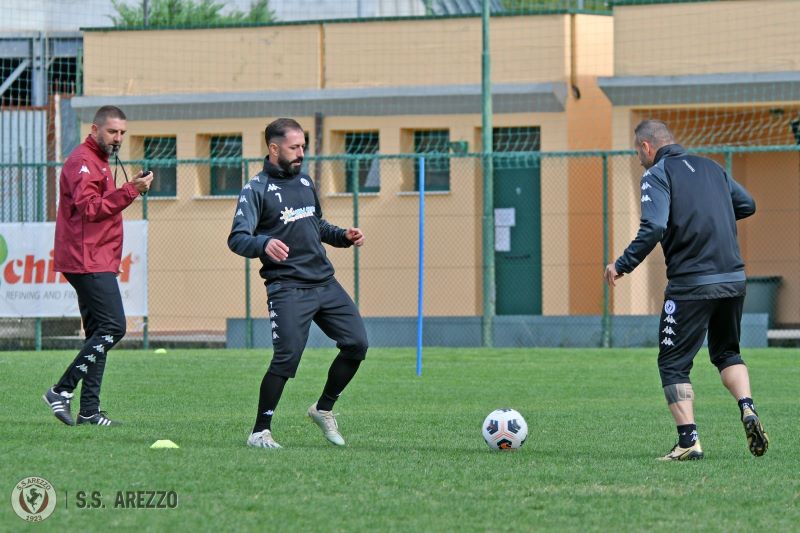 Strambelli e Cutolo in allenamento al ''Lebole'' (foto Ss Arezzo)