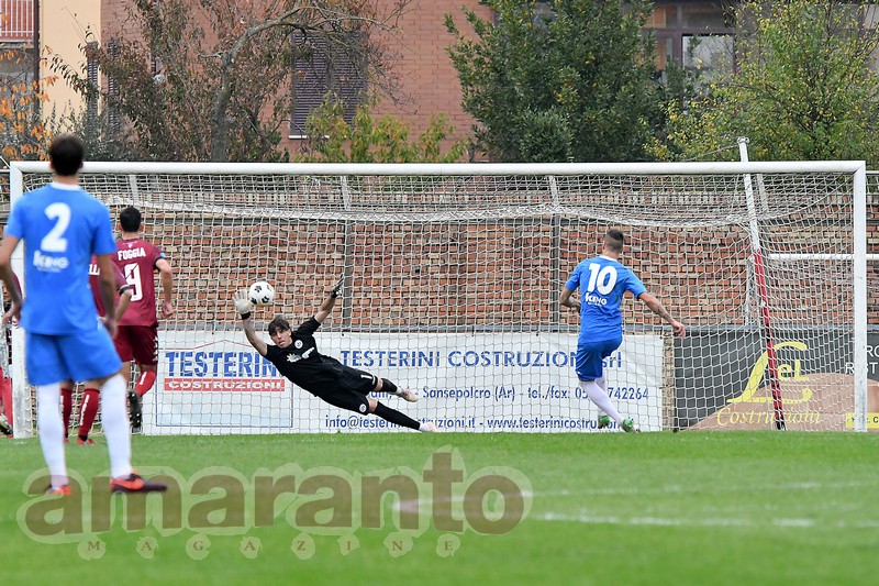 Calderini in gol contro l'Arezzo nel match di andata